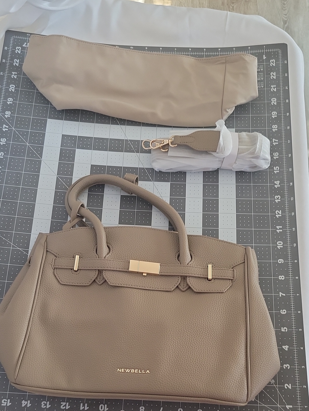 NEWBELLA Taupe Pebbled Satchel with Detachable Strap